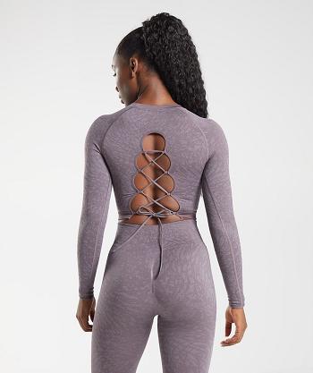 Przycięte Topy Damskie Gymshark Adapt Animal Seamless Koronkowe Up Back Fioletowe | PL 2602JPQ